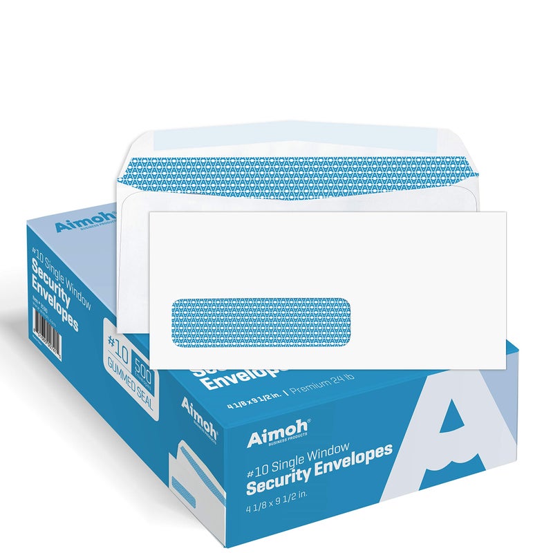 Aimoh #10 Single Left Window Security Tinted Envelopes, Gummed Closure, Size 4-1/8 X 9-1/2 inches, 24 LB - 500 Count (35310) - Image 1